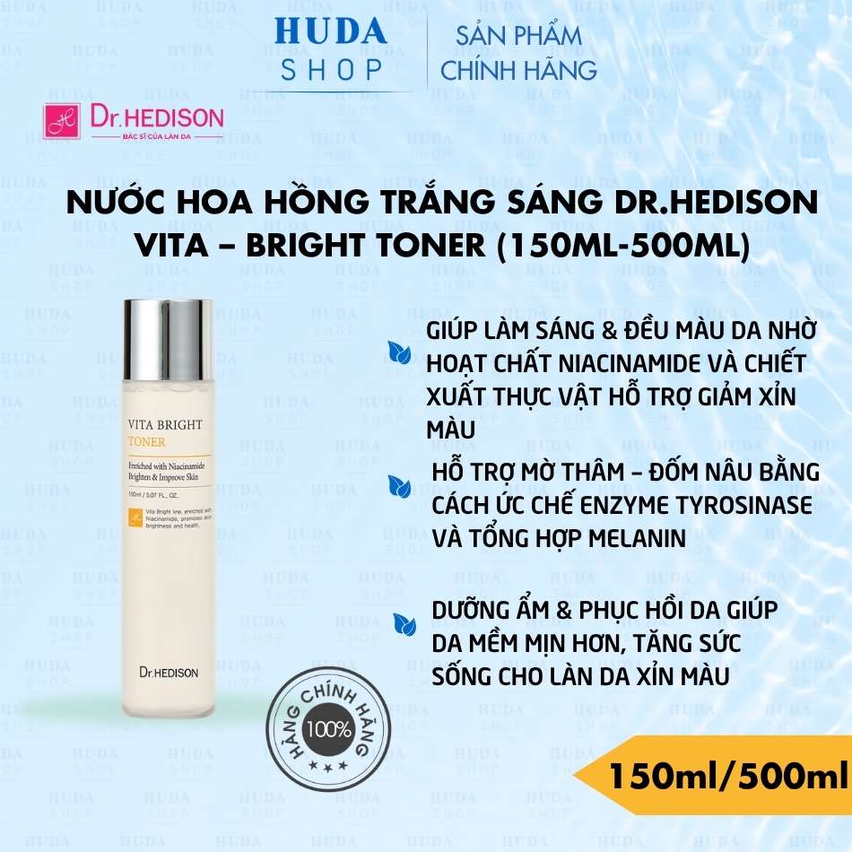 Nước hoa hồng trắng sáng Dr.Hedison Vita – Bright Toner (150ml-500ml)