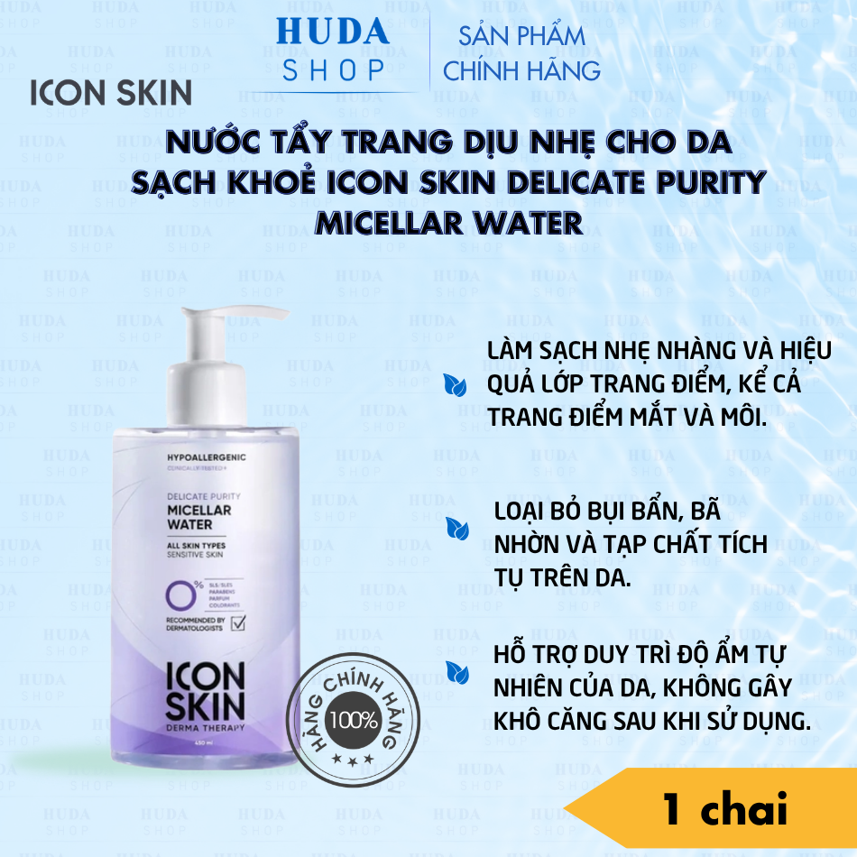 Nước tẩy trang dịu nhẹ cho da sạch khoẻ Icon Skin Delicate Purity Micellar Water