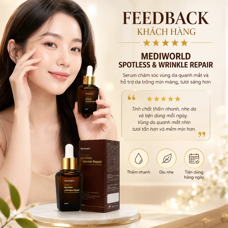 Serum Mờ Thâm Mắt, Giảm Bọng Mắt & Nếp Nhăn Mediworld Spotless & Wrinkle Repair 20ml