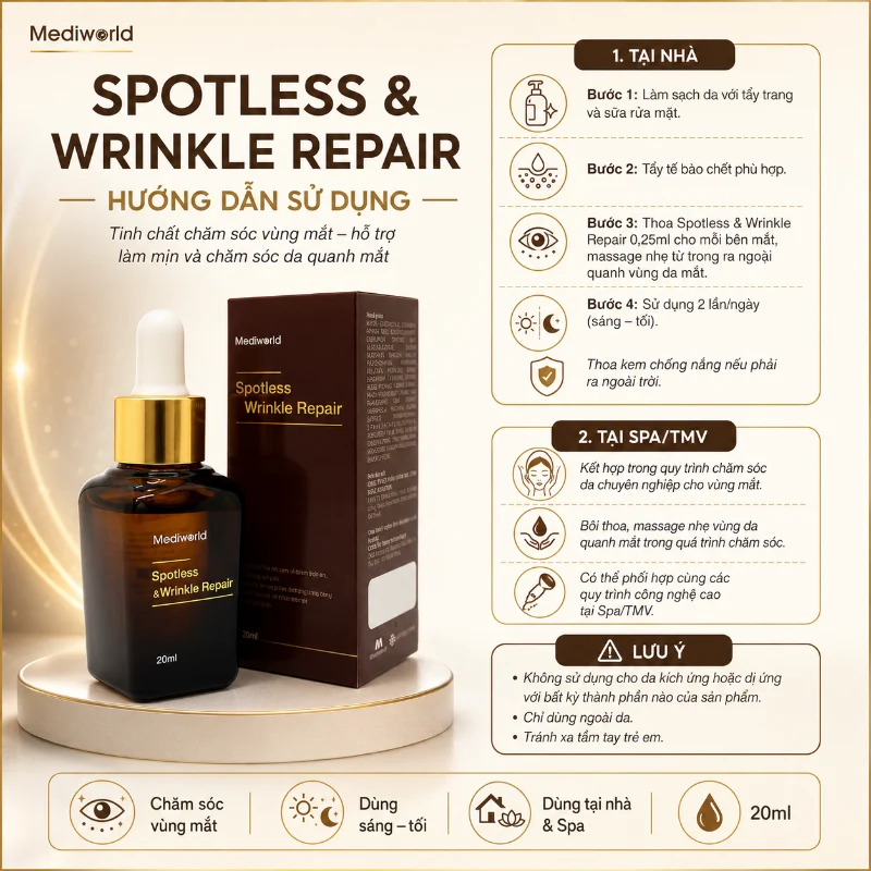 Serum Mờ Thâm Mắt, Giảm Bọng Mắt & Nếp Nhăn Mediworld Spotless & Wrinkle Repair 20ml