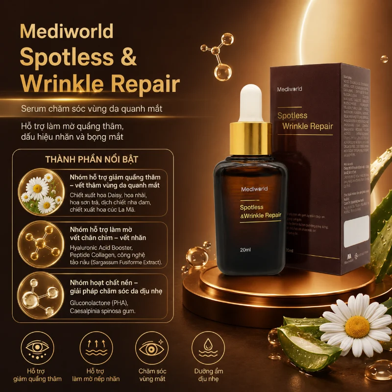 Serum Mờ Thâm Mắt, Giảm Bọng Mắt & Nếp Nhăn Mediworld Spotless & Wrinkle Repair 20ml