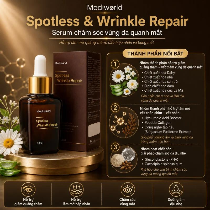 Serum Mờ Thâm Mắt, Giảm Bọng Mắt & Nếp Nhăn Mediworld Spotless & Wrinkle Repair 20ml