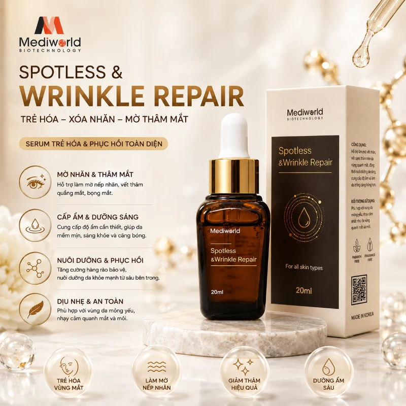 Serum Mờ Thâm Mắt, Giảm Bọng Mắt & Nếp Nhăn Mediworld Spotless & Wrinkle Repair 20ml