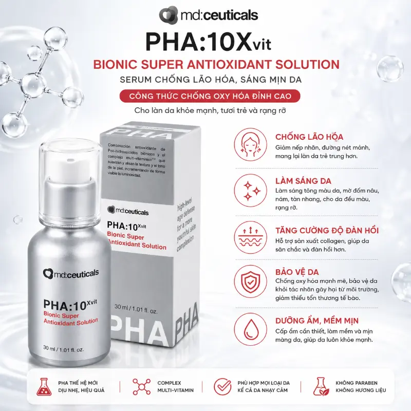 Serum Trẻ Hóa Da PHA:10XVIT Bionic Super Antioxidant Solution MD:Ceuticals Chính Hãng