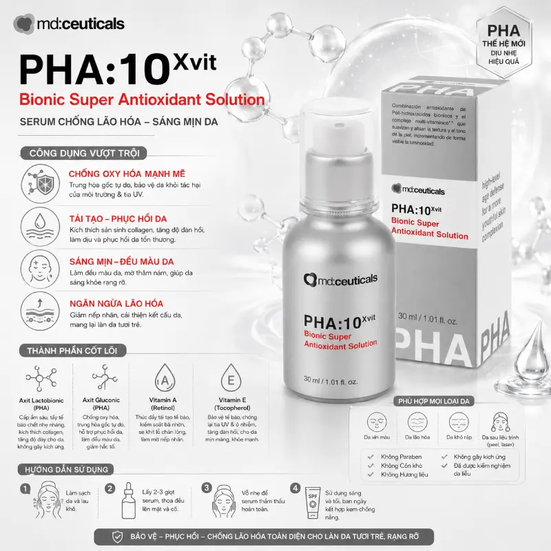 Serum Trẻ Hóa Da PHA:10XVIT Bionic Super Antioxidant Solution MD:Ceuticals Chính Hãng