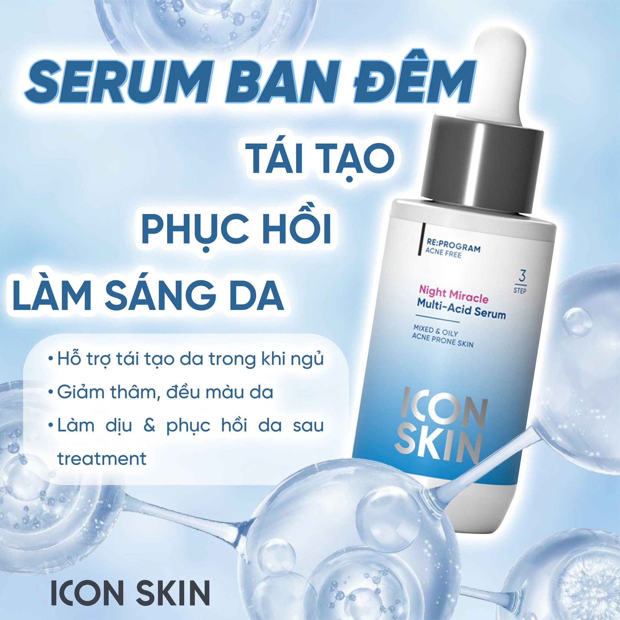 Serum ban đêm cho da dầu, da hỗn hợp Icon Skin Night Miracle Multi-Acid Serum