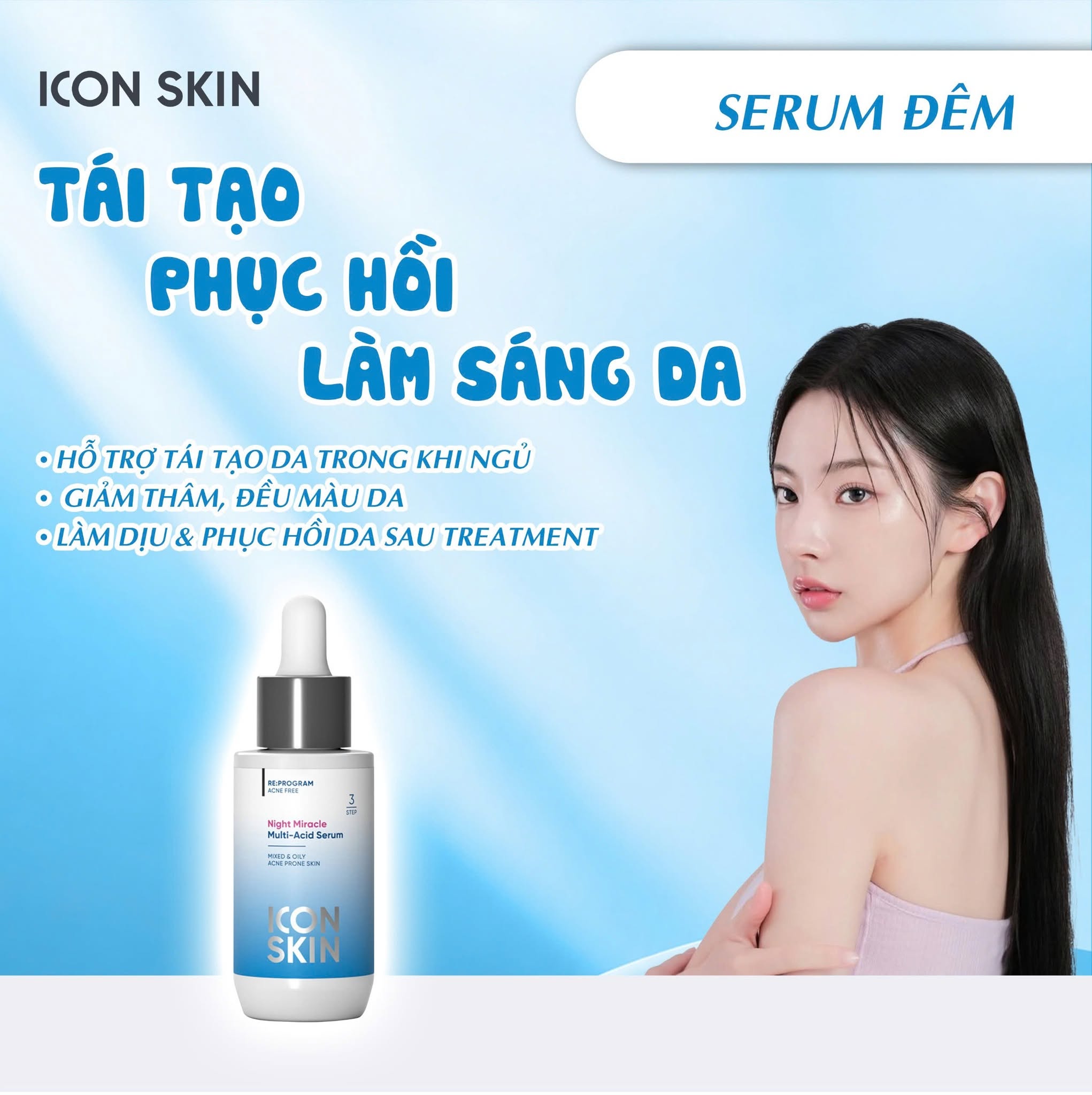 Serum ban đêm cho da dầu, da hỗn hợp Icon Skin Night Miracle Multi-Acid Serum