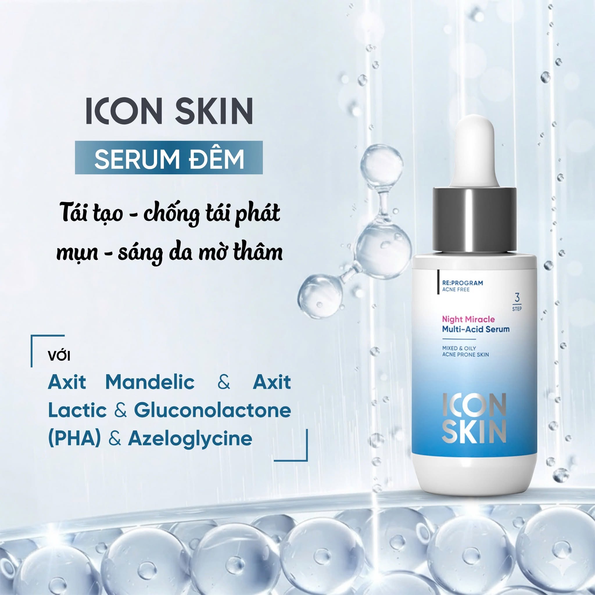 Serum ban đêm cho da dầu, da hỗn hợp Icon Skin Night Miracle Multi-Acid Serum
