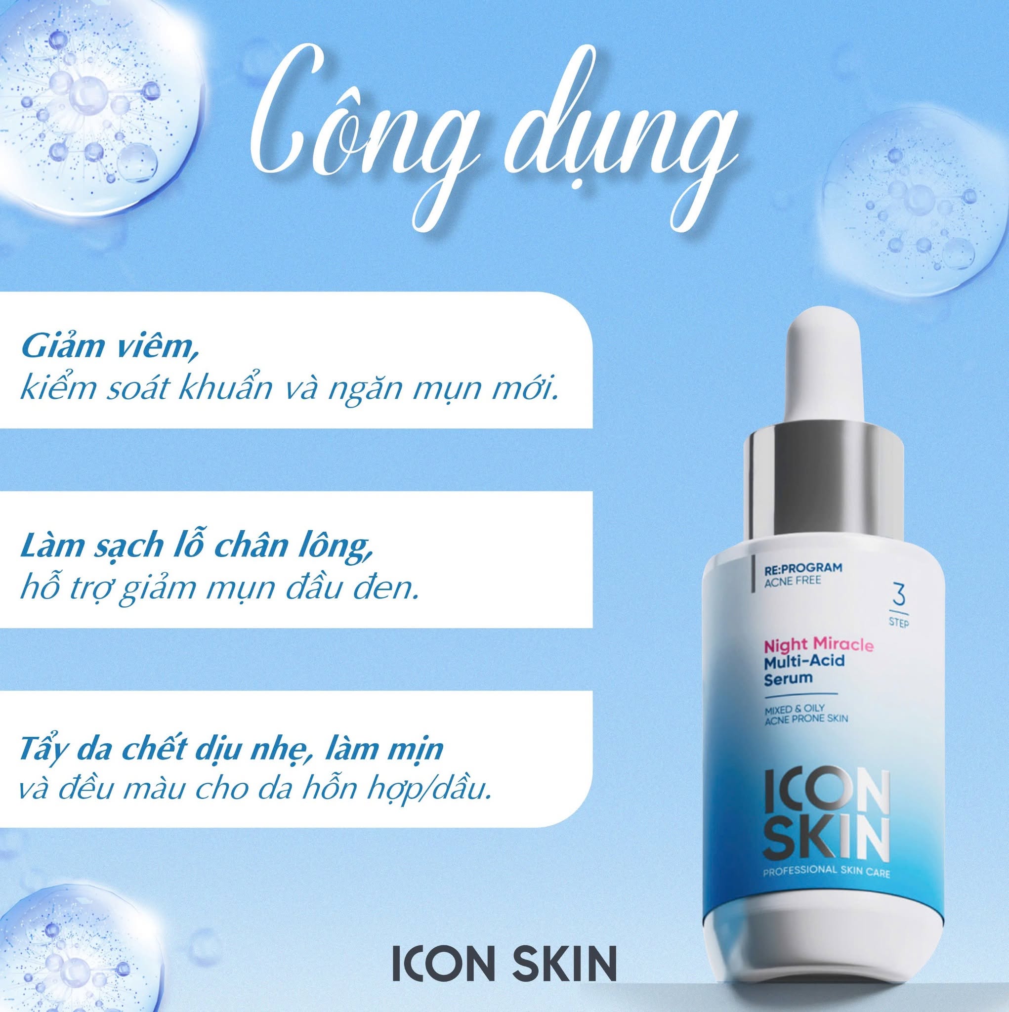 Serum ban đêm cho da dầu, da hỗn hợp Icon Skin Night Miracle Multi-Acid Serum