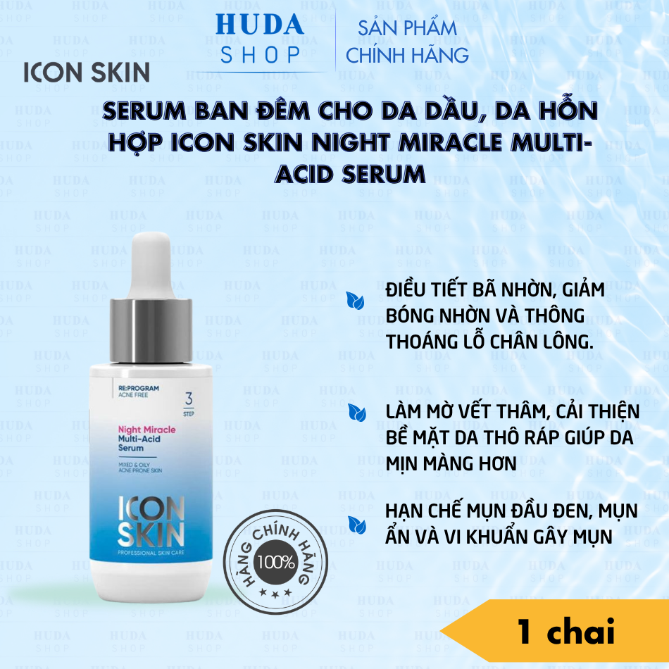 Serum ban đêm cho da dầu, da hỗn hợp Icon Skin Night Miracle Multi-Acid Serum