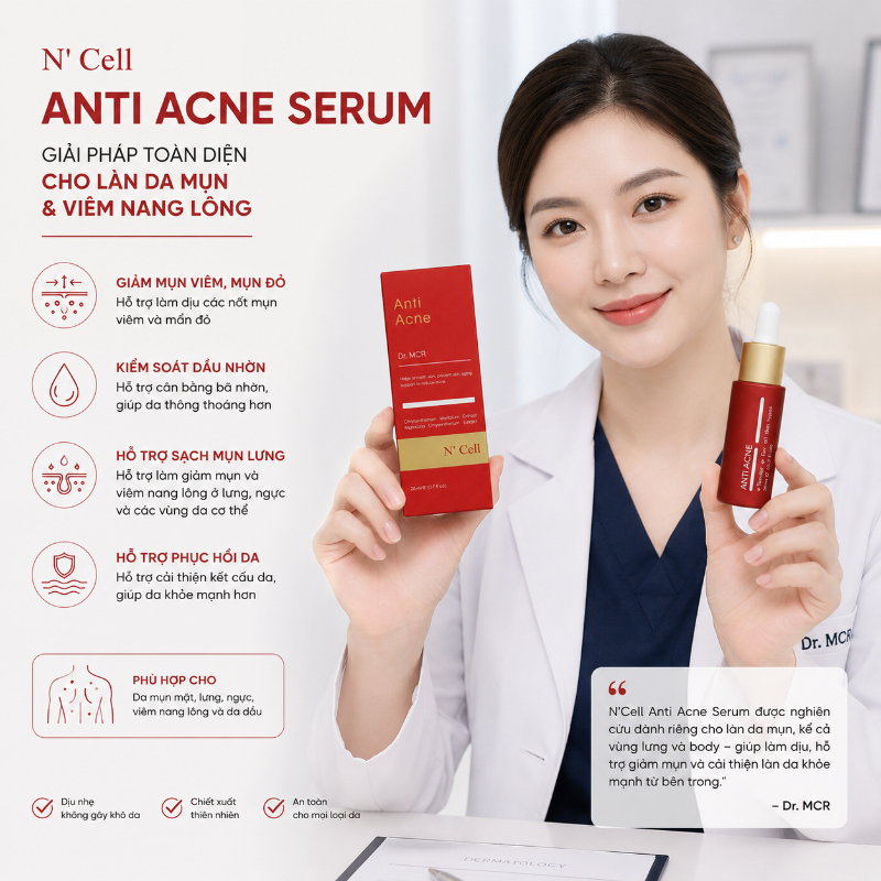 Serum giảm mụn lưng, viêm nang lông N'Cell Anti Acne