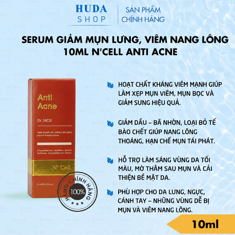 Serum giảm mụn lưng, viêm nang lông 20ml N'Cell Anti Acne