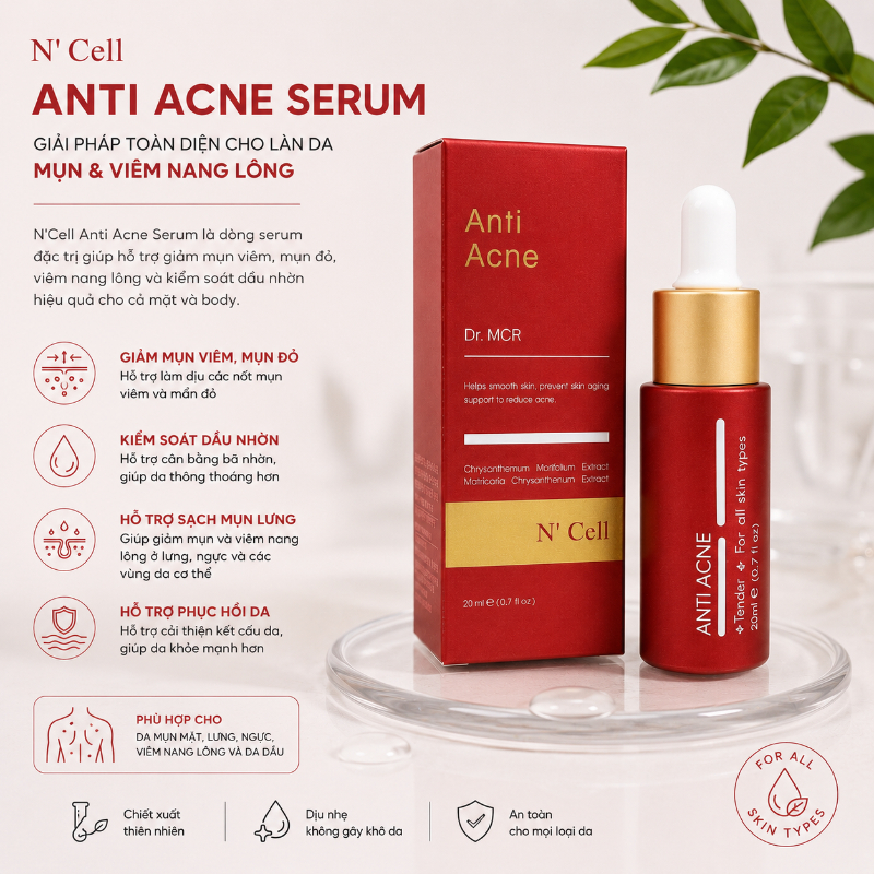 Serum giảm mụn lưng, viêm nang lông N'Cell Anti Acne