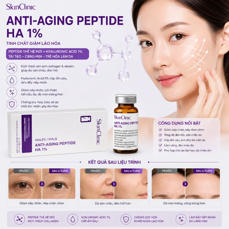 SkinClinic Anti-Aging Peptide HA 1% – Tinh Chất Giảm Lão Hóa, Cấp Ẩm Da