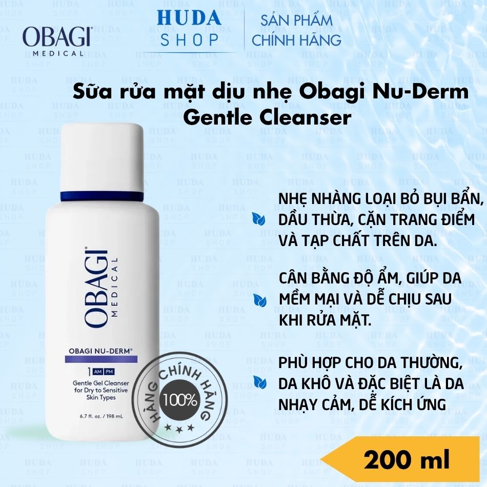 Sữa Rửa Mặt Dịu Nhẹ Obagi Nu-Derm Gentle Cleanser 200ml Chính Hãng