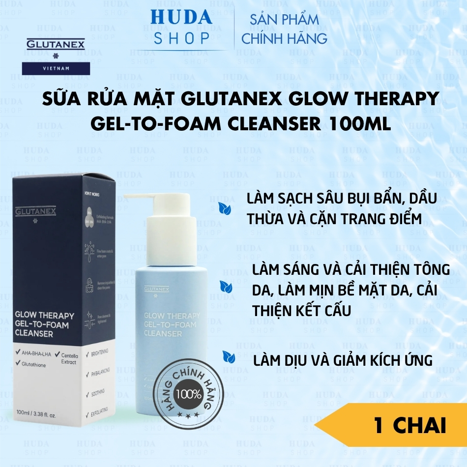Sữa Rửa Mặt Glutanex Glow Therapy Gel-to-Foam Cleanser 100ml