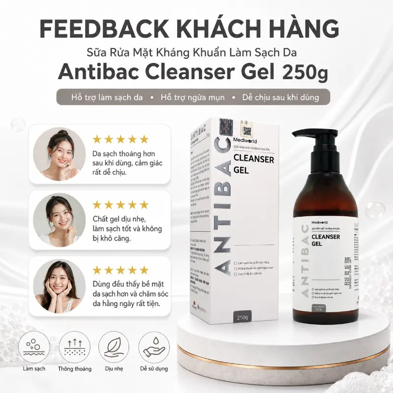 Sữa Rửa Mặt Kháng Khuẩn Làm Sạch Da, Hỗ Trợ Ngừa Mụn Antibac Cleanser Gel 250g