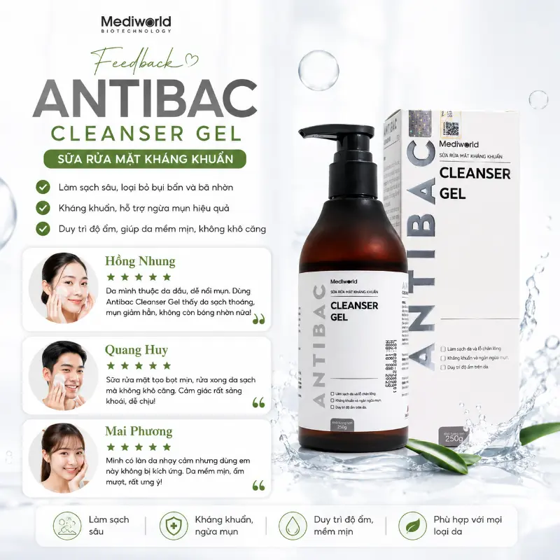 Sữa Rửa Mặt Kháng Khuẩn Làm Sạch Da, Hỗ Trợ Ngừa Mụn Antibac Cleanser Gel 250g