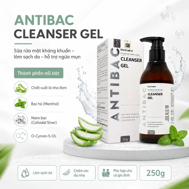 Sữa Rửa Mặt Kháng Khuẩn Làm Sạch Da, Hỗ Trợ Ngừa Mụn Antibac Cleanser Gel 250g