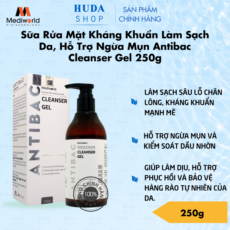 Sữa Rửa Mặt Kháng Khuẩn Làm Sạch Da, Hỗ Trợ Ngừa Mụn Antibac Cleanser Gel 250g