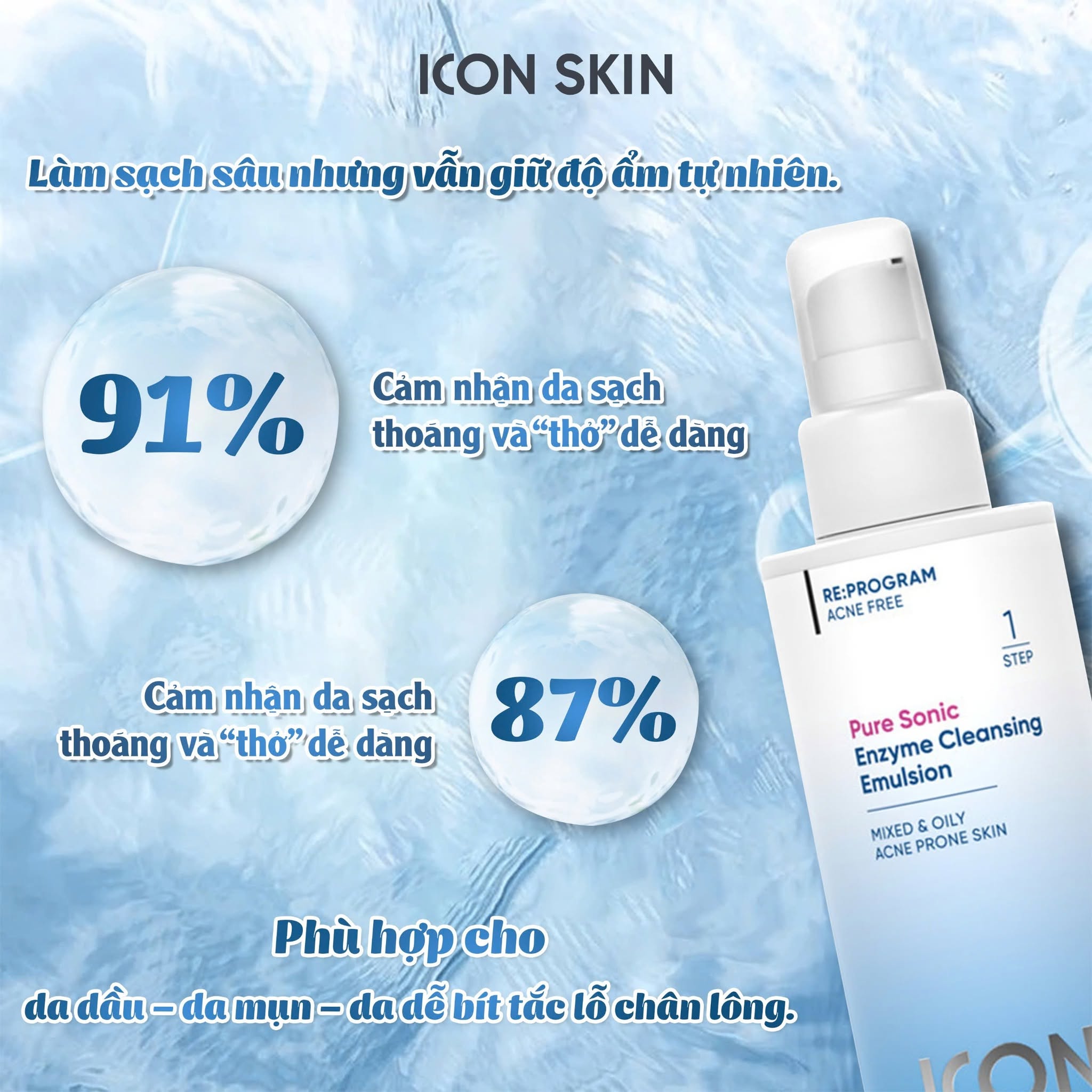 Sữa rửa mặt cho da dầu, da hỗn hợp Icon Skin Pure Sonic Enzyme Cleansing Emulsion