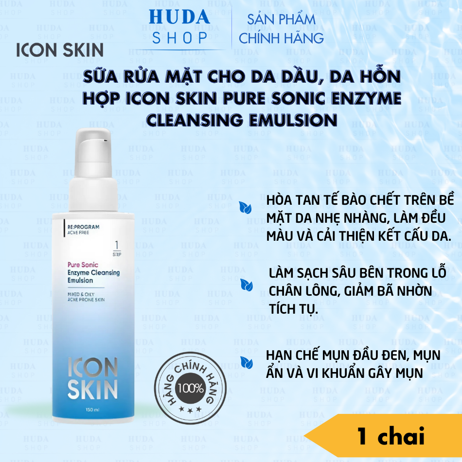 Sữa rửa mặt cho da dầu, da hỗn hợp Icon Skin Pure Sonic Enzyme Cleansing Emulsion