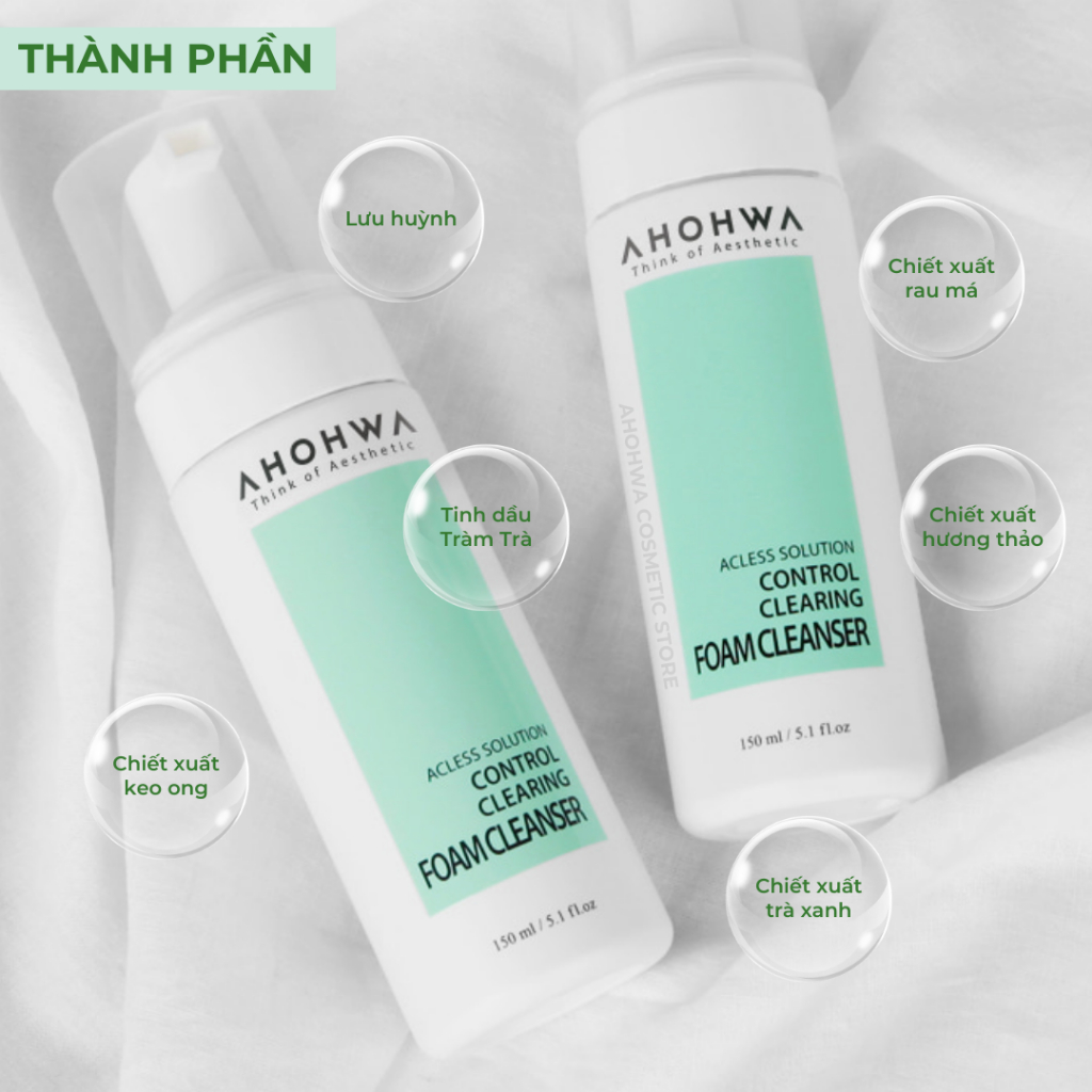 Sữa rửa mặt cho da dầu da hỗn hợp làm sạch sâu cải thiện mụn Ahohwa Acless Solution Control Clearing Foam Cleanser