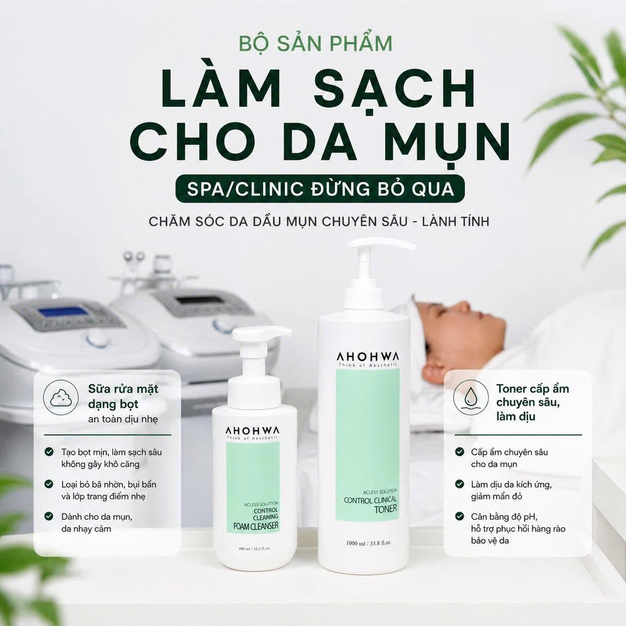 Sữa rửa mặt cho da dầu da hỗn hợp làm sạch sâu cải thiện mụn Ahohwa Acless Solution Control Clearing Foam Cleanser