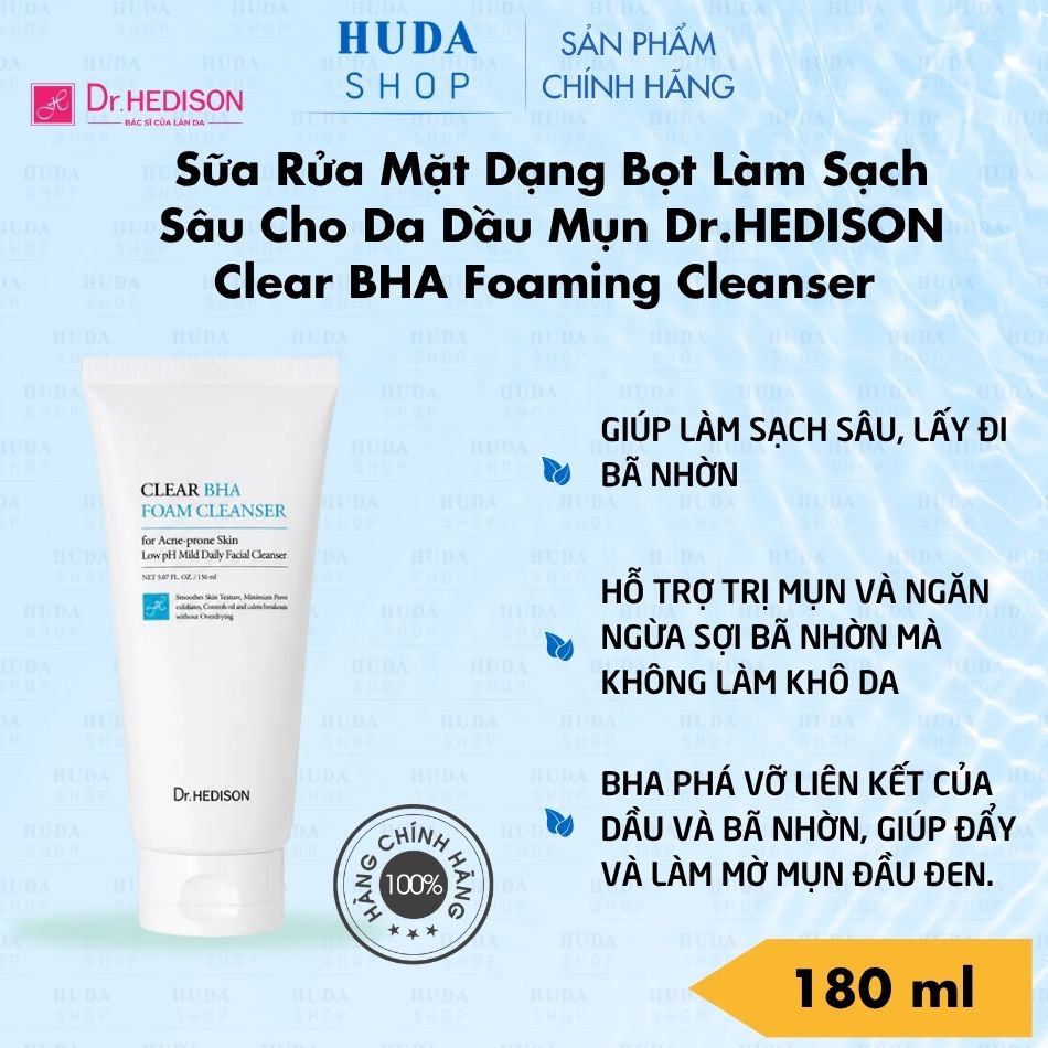 Sữa rửa mặt dạng bọt cho da dầu mụn Dr.HEDISON Clear BHA Foaming Cleanser