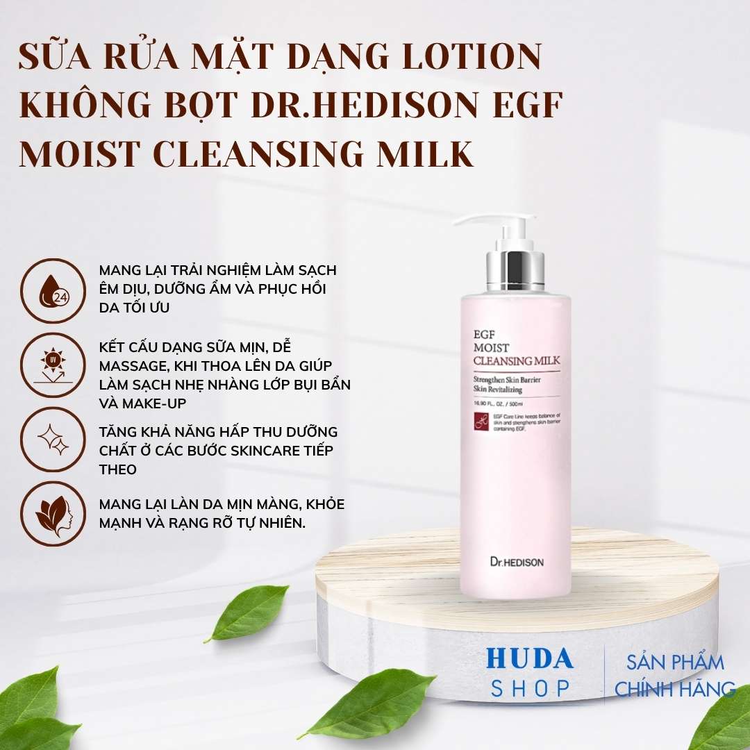 Sữa rửa mặt dạng lotion không bọt Dr.Hedison EGF Moist Cleansing Milk (500ml)