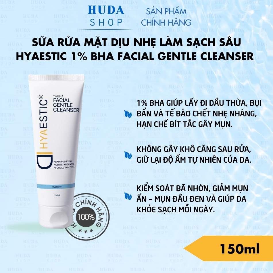 Sữa rửa mặt dịu nhẹ làm sạch sâu Hyaestic 1% BHA Facial Gentle Cleanser 50ml