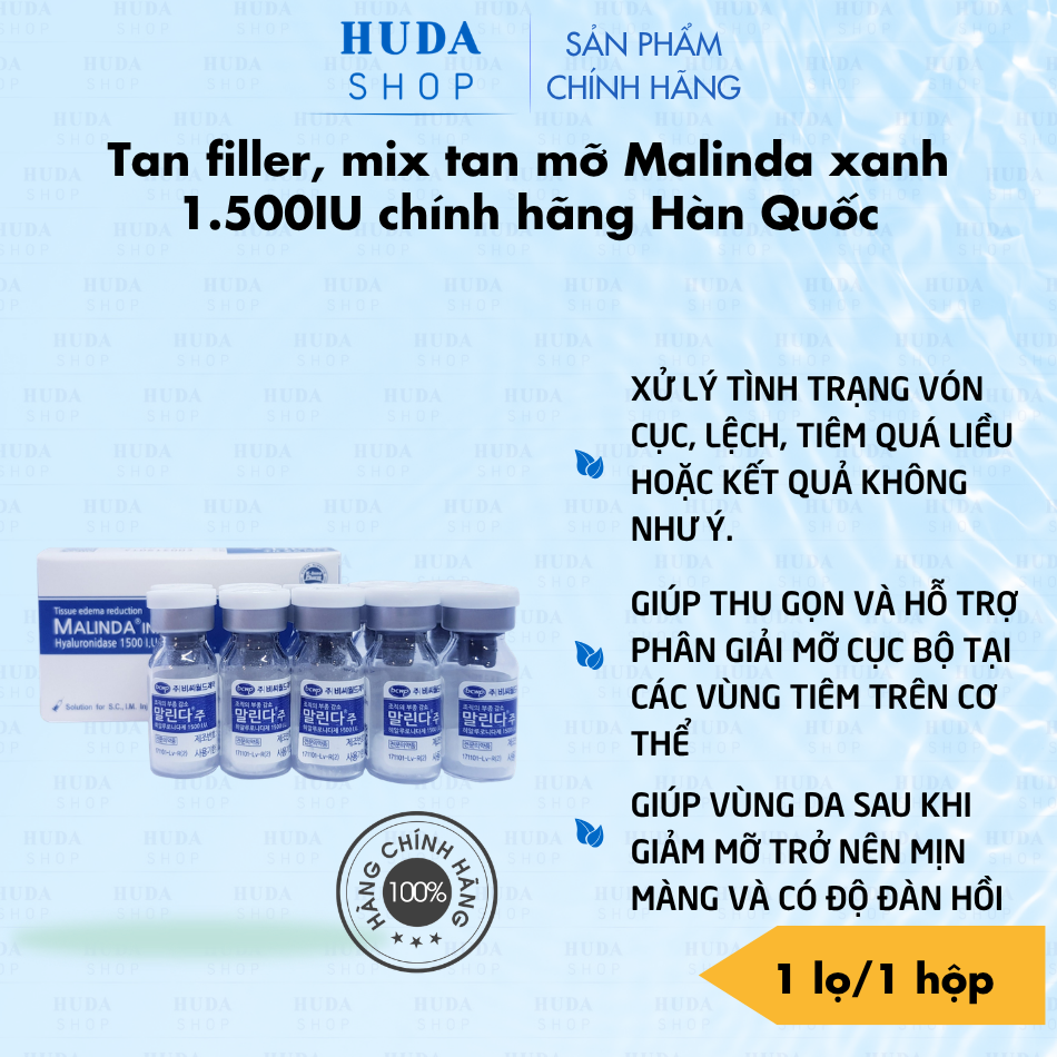Tan filler, mix tan mỡ Malinda xanh 1.500IU chính hãng Hàn Quốc