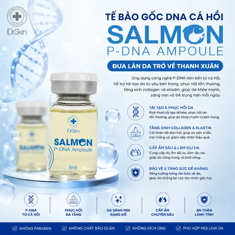 Tế bào gốc DNA cá hồi IDr.Skin Salmon-p Dna Ampoule phục hồi tái tạo da làm mờ các nếp nhăn 1 lọ 8ml