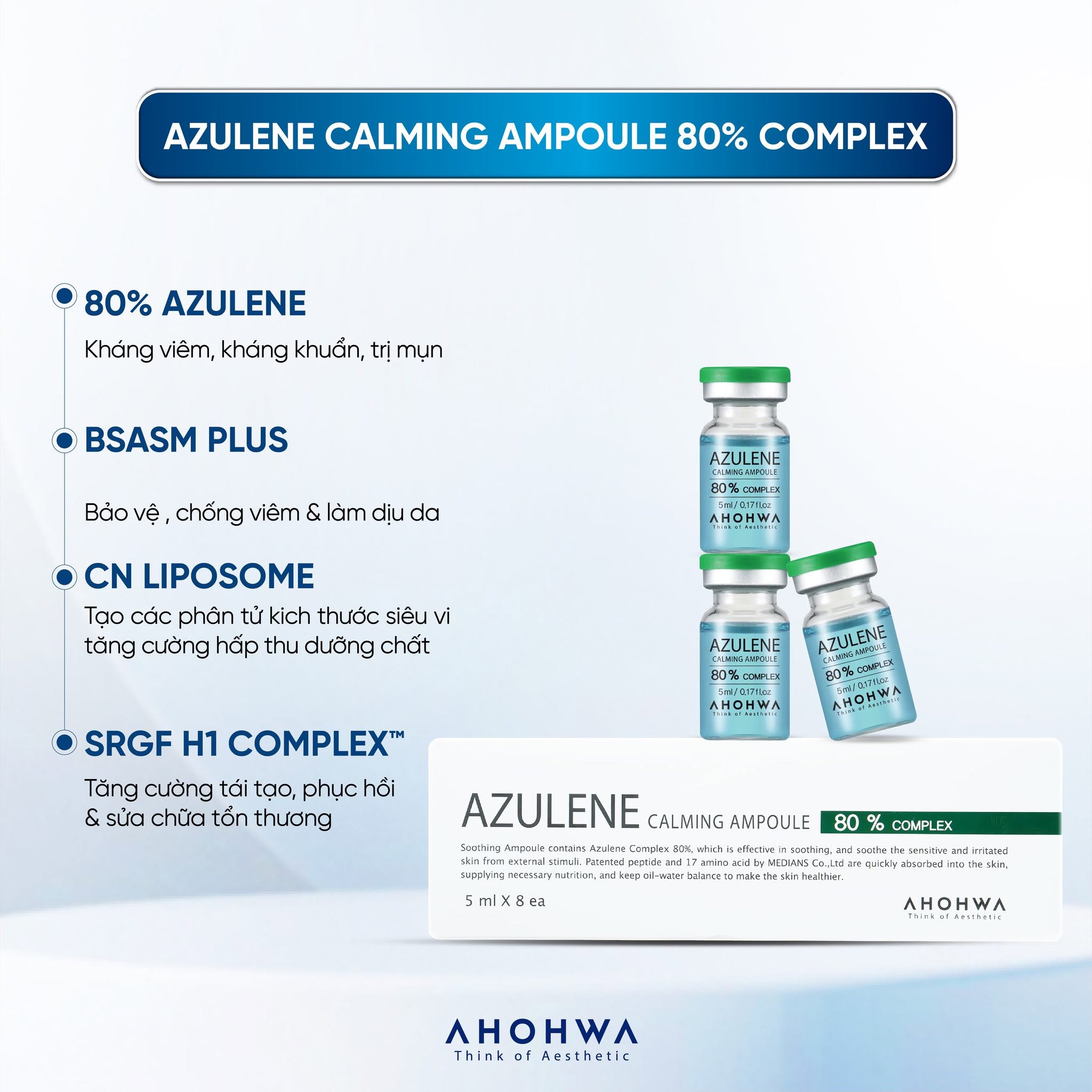 Tế bào gốc kháng viêm phục hồi tái tạo da mụn Ahohwa Azulene Calming Ampoule 80%