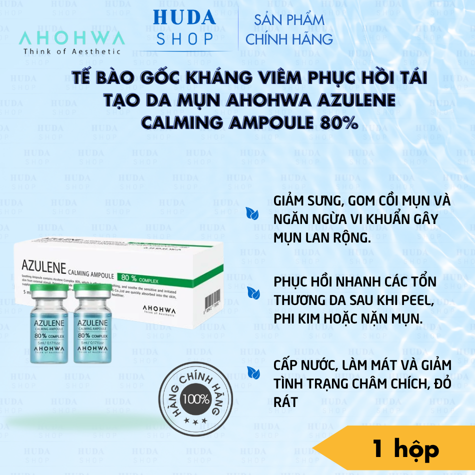 Tế bào gốc kháng viêm phục hồi tái tạo da mụn Ahohwa Azulene Calming Ampoule 80%