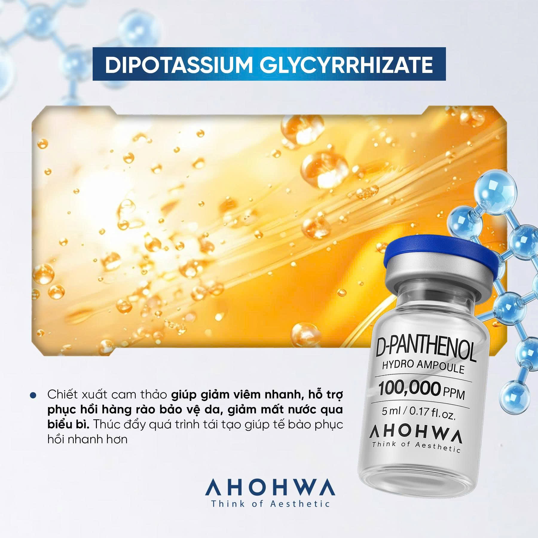 Tế bào gốc kháng viêm phục hồi tái tạo da nhạy cảm sau xâm lấn Ahohwa D-Panthenol Hydro Ampoule
