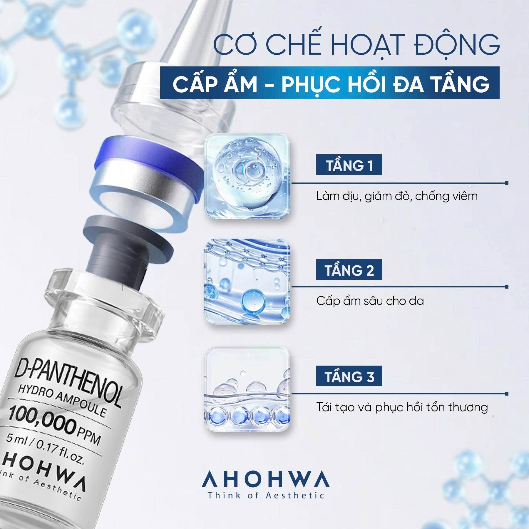 Tế bào gốc kháng viêm phục hồi tái tạo da nhạy cảm sau xâm lấn Ahohwa D-Panthenol Hydro Ampoule