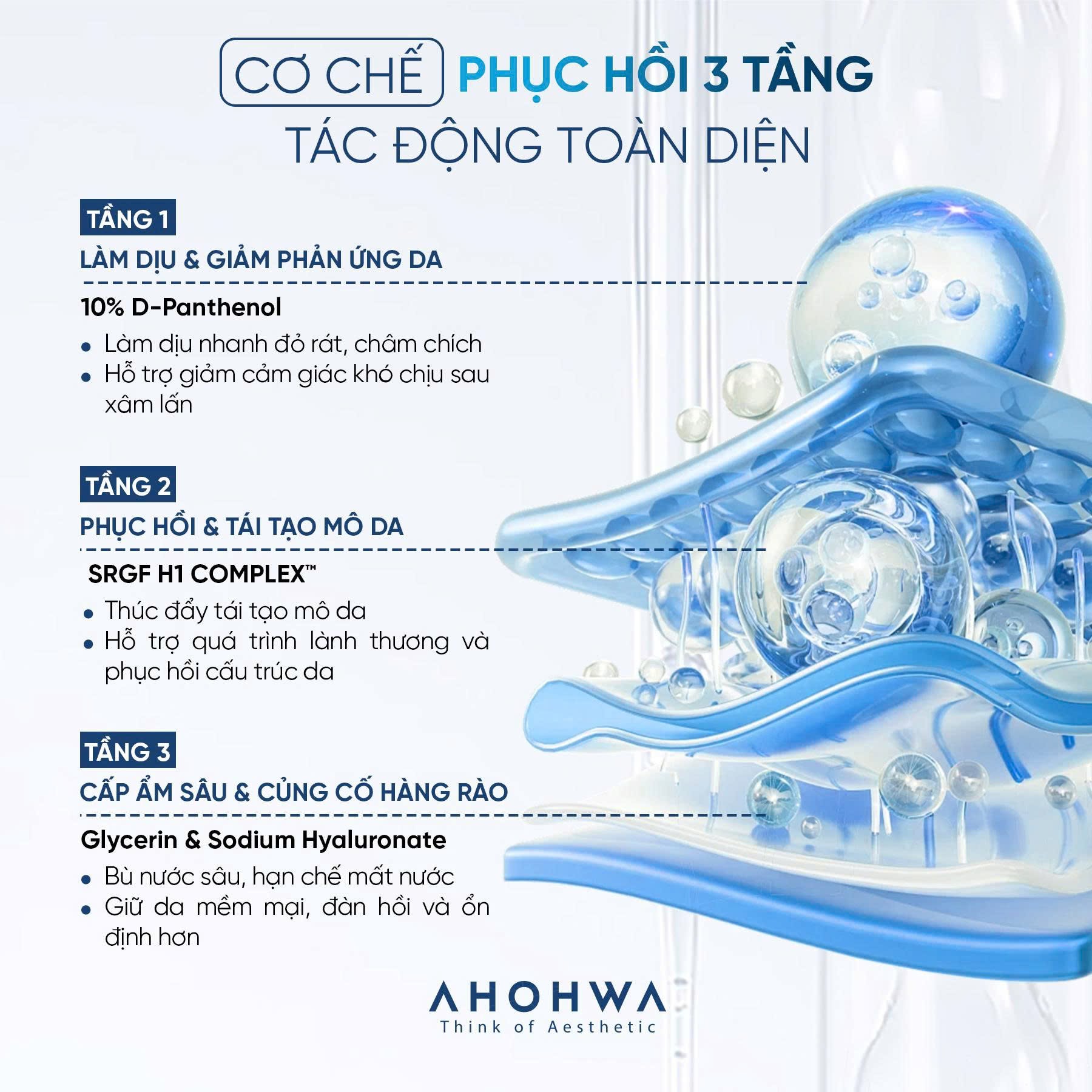 Tế bào gốc kháng viêm phục hồi tái tạo da nhạy cảm sau xâm lấn Ahohwa D-Panthenol Hydro Ampoule