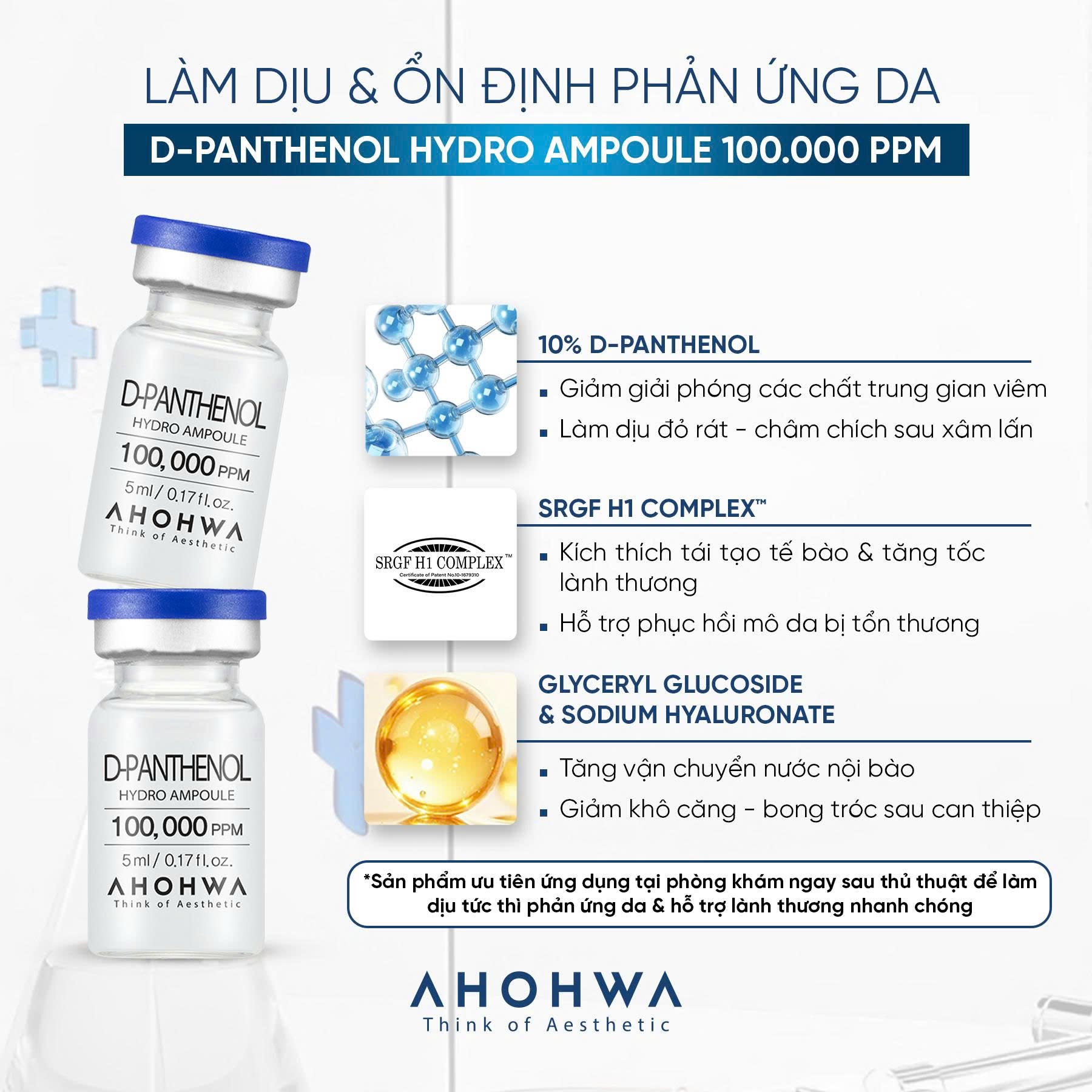 Tế bào gốc kháng viêm phục hồi tái tạo da nhạy cảm sau xâm lấn Ahohwa D-Panthenol Hydro Ampoule