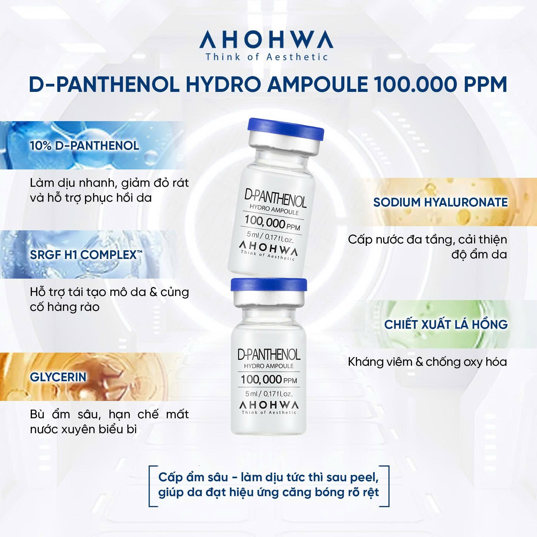 Tế bào gốc kháng viêm phục hồi tái tạo da nhạy cảm sau xâm lấn Ahohwa D-Panthenol Hydro Ampoule