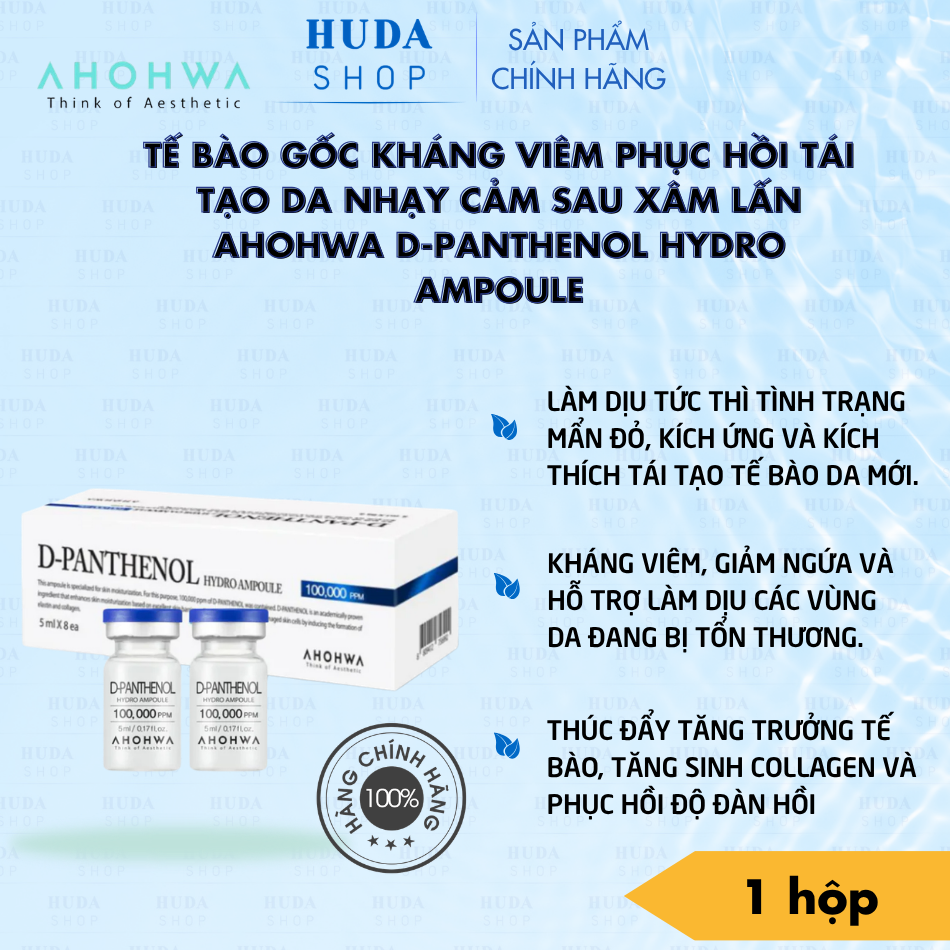 Tế bào gốc kháng viêm phục hồi tái tạo da nhạy cảm sau xâm lấn Ahohwa D-Panthenol Hydro Ampoule