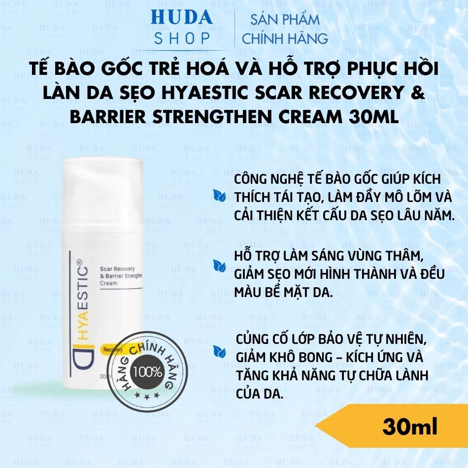 Tế bào gốc trẻ hoá và hỗ trợ phục hồi làn da sẹo Hyaestic Scar Recovery & Barrier Strengthen Cream 30ml