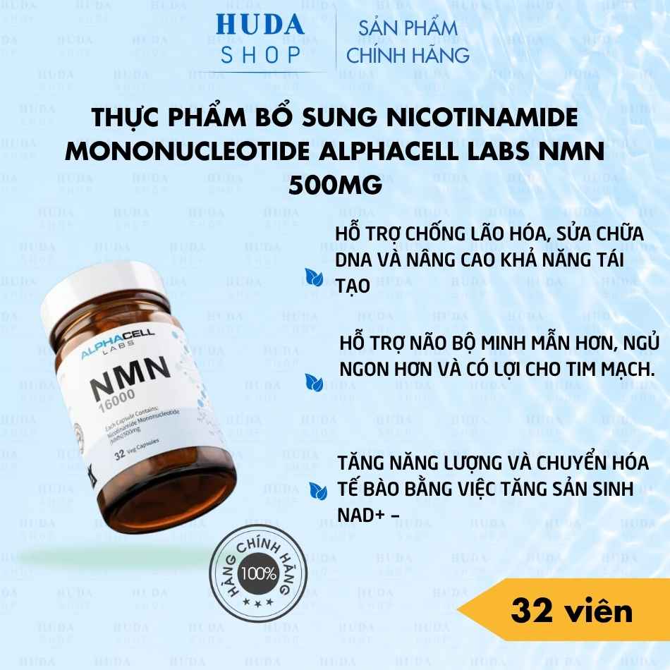 Thực phẩm bổ sung Nicotinamide Mononucleotide AlphaCell Labs NMN 500mg