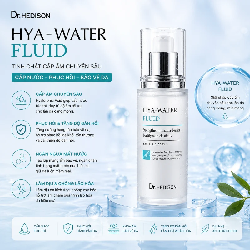 Tinh Chất Cấp Ẩm Phục Hồi Da Dr.Hedison Hya-Water Fluid 50ml Cho Làn Da Căng Mọng Và Khỏe Mạnh
