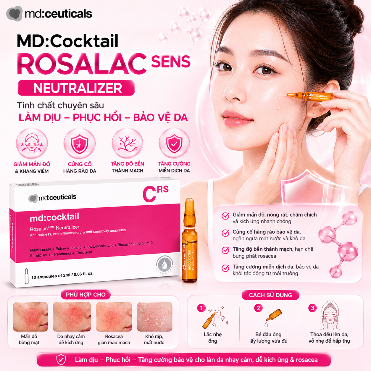 Tinh Chất Giảm Đỏ Phục Hồi Da MD:Ceuticals MD:Cocktail RosalacSens Neutralizer