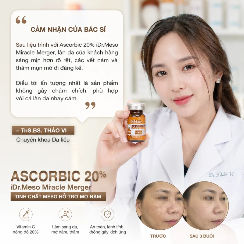 Tinh Chất Meso Hỗ Trợ Mờ Nám Ascorbic 20% iDr.Skin iDr.Meso Miracle Merger