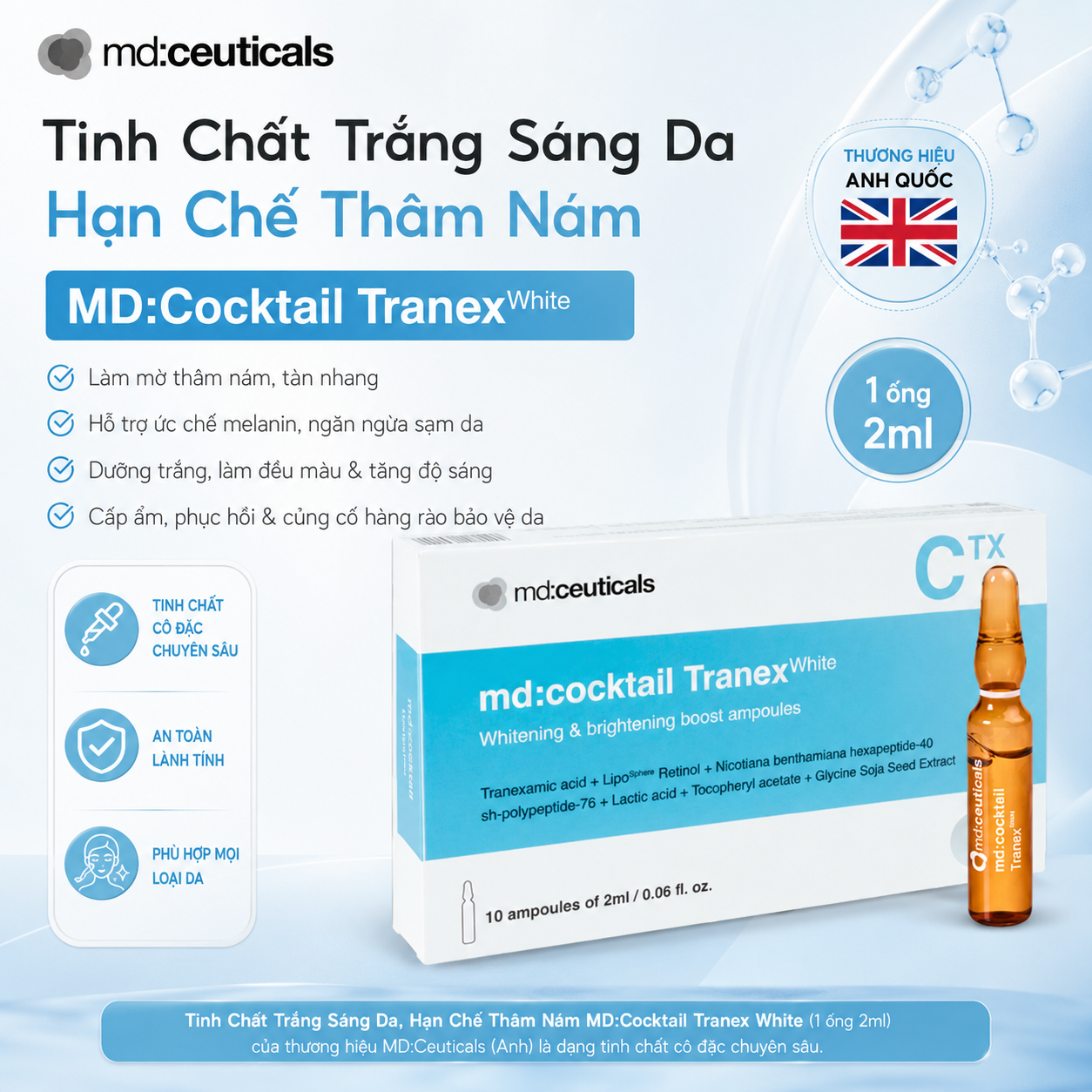 Tinh Chất Trắng Sáng Da MD:Ceuticals MD:Cocktail Tranex White Chính Hãng