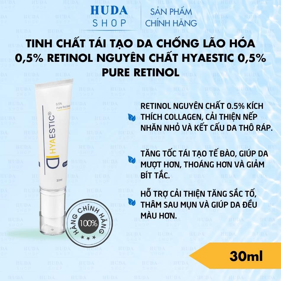 Tinh chất tái tạo da chống lão hóa 0,5% Retinol nguyên chất Hyaestic 0,5% Pure Retinol (30ml)