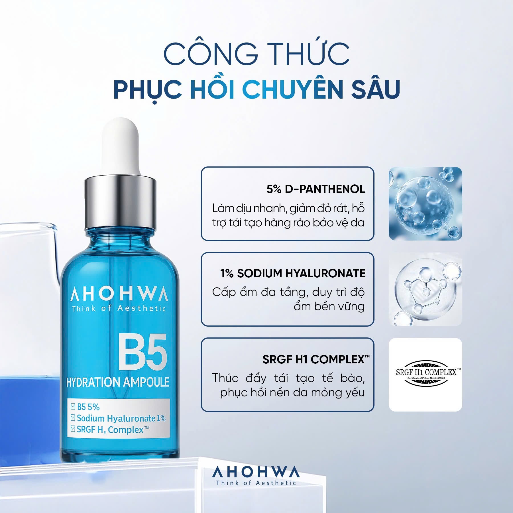 Tinh chất ampoule B5 cấp ẩm phục hồi da Ahohwa Hydration Ampoule B5