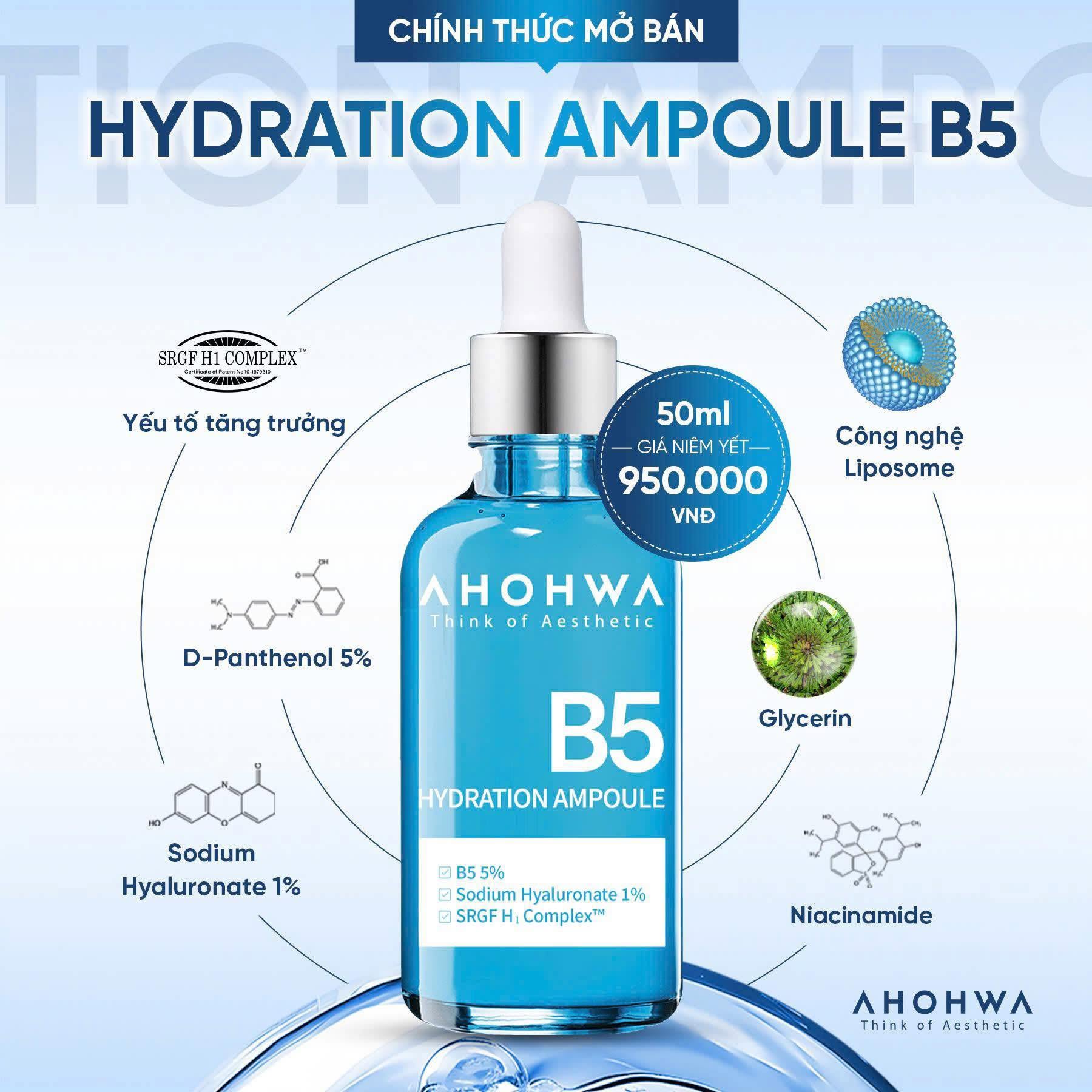 Tinh chất ampoule B5 cấp ẩm phục hồi da Ahohwa Hydration Ampoule B5